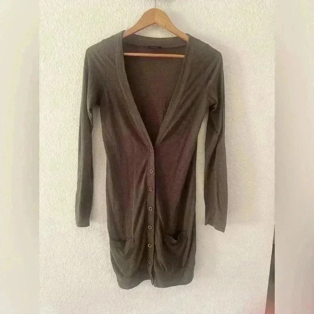 Shulami size small long lightweight sweater office preppy button up brown casual
